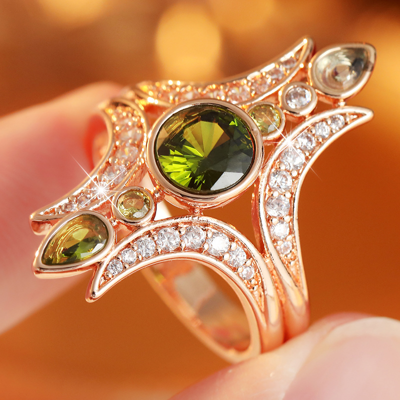 Women's Vintage Rose Gold Cross-Star Ring, Luxurious Gift